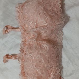 Brami's Tube Bra Bandeau Pink Lace 36 M Lace Overlay Spandex/Nylon Soft Padding
